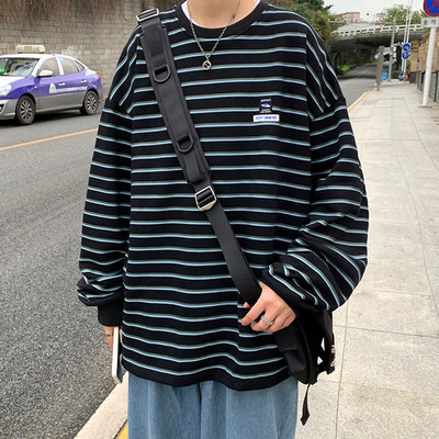 Csíkos férfi blúz hosszú ujjal - széles modell