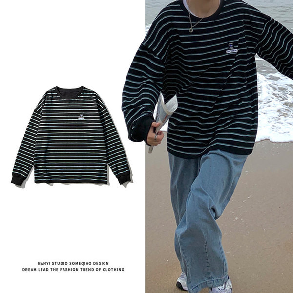 Csíkos férfi blúz hosszú ujjal - széles modell