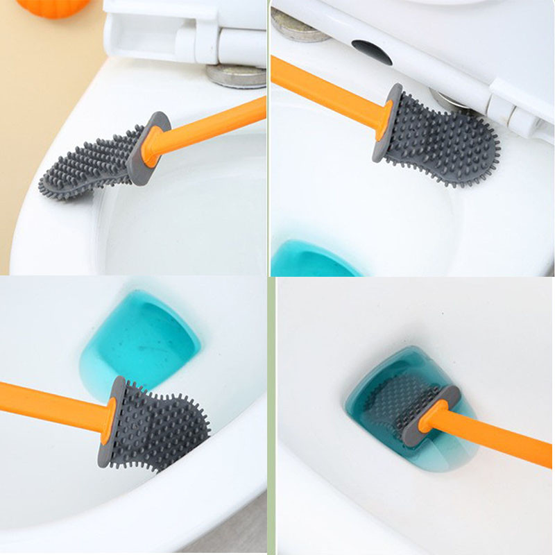 Silikoninio apvalkalo formos tualeto šepetys Nemokamas perforatorius Pakabinamas buitinis šepetys Lankstus minkštų šerių šepečiai Vonios kambario priedai