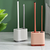 Sieninis ilgos rankenos silikoninis TPR tualeto šepetys, dvigalvis greitai džiūstantis plokščias su laikikliu tualeto šepetys vonios įrankiams