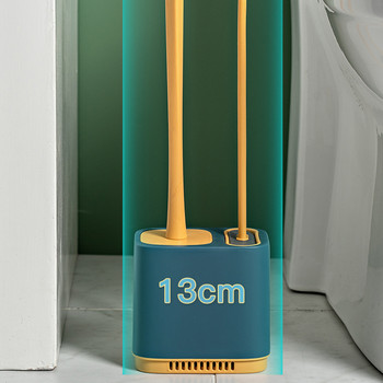 Монтирана на стена Силиконова четка за тоалетна TPR с дълга дръжка Двойна глава Бързосъхнеща плоска с държач Четка за тоалетна за инструменти за баня