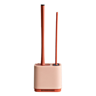 Sieninis ilgos rankenos silikoninis TPR tualeto šepetys, dvigalvis greitai džiūstantis plokščias su laikikliu tualeto šepetys vonios įrankiams