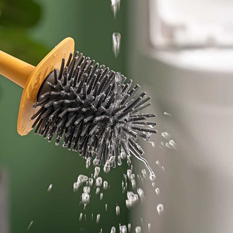 Sieninis ilgos rankenos silikoninis TPR tualeto šepetys, dvigalvis greitai džiūstantis plokščias su laikikliu tualeto šepetys vonios įrankiams