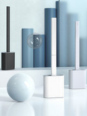 Tualeto šepetėlis silikoninis plokščias su laikikliu, nuimamas ilga rankena juodas valiklio šepetys, montuojamas ant sienos wc vonios kambario priedai