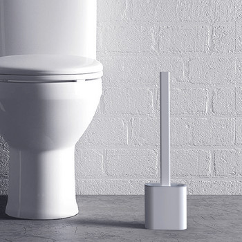 Четка за тоалетна Силиконова плоска с комплект държачи Подвижна черна четка за почистване с дълга дръжка Монтирана на стена Wc Аксесоари за баня