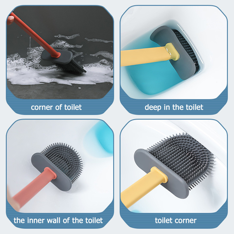 Prozračna WC četka otporna na curenje vode s podlogom od silikona Wc s ravnom glavom Fleksibilna mekana četka s držačem za brzo sušenje