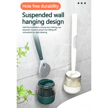 Силиконова тоалетна четка и държач Монтирана на стена четка за тоалетна с мек косъм с течна тоалетна четка за пода Консумативи за баня