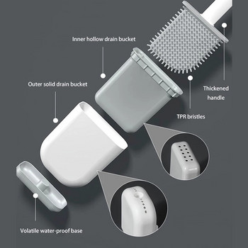ONEUP Перфорирана силиконова четка за тоалетна Tpr Мека глава на четка Четка за почистване Стенен монтаж на четка с дълга дръжка Аксесоари за баня