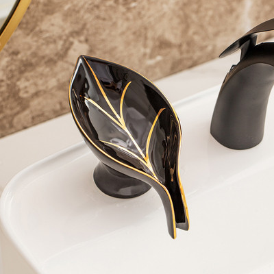 Cutie de săpun în formă de frunze din ceramică de lux Suport pentru săpun pentru baie Placă de depozitare pentru vase Cutie pentru suport pentru săpun de scurgere Accesorii pentru baie Gadget-uri