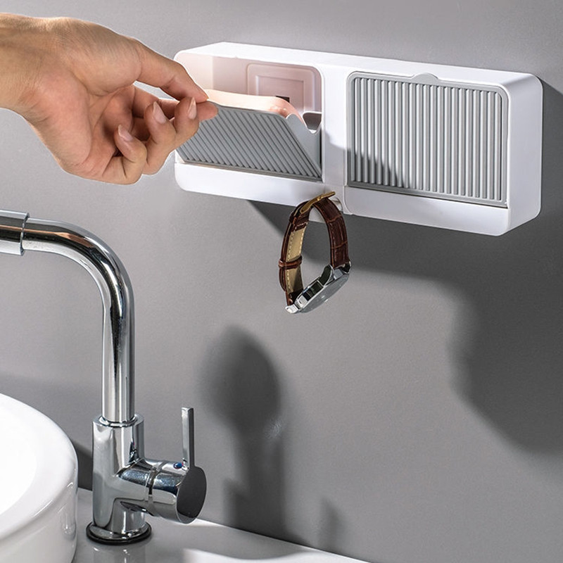 Kūrybinė sieninė muilo dėžutė su dangteliu su dvigubomis grotelėmis muilo nutekėjimo stovas Nuimama laikymo dėžutė vonios kambario muilo laikiklis