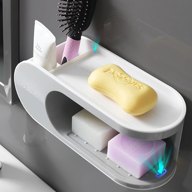 GESEW posuda za sapun s ocjedom za kupaonicu Višenamjenski držač za sapun s kukama Organizator Kutija za pohranu bez bušenja Kupaonski pribor