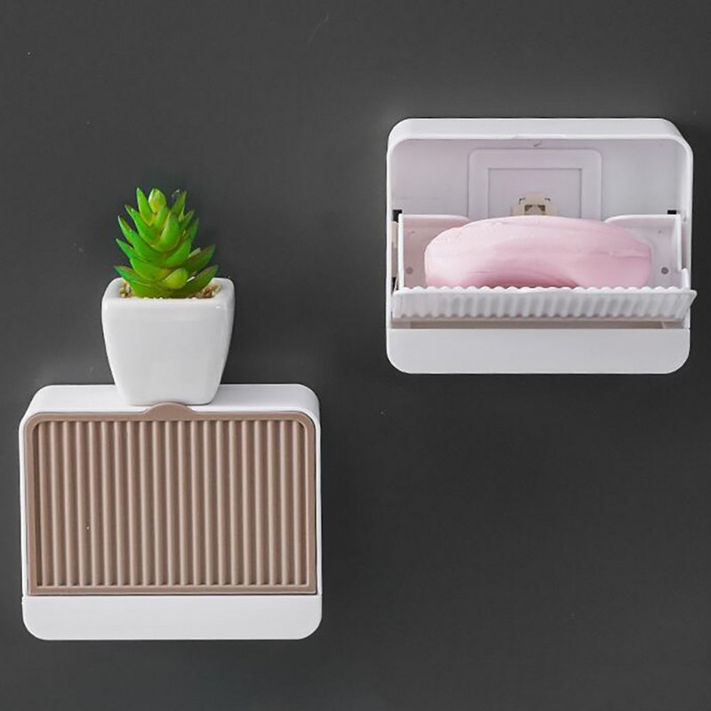 Držač posude za sapun Kupaonski tuš Vodootporna zidna posuda za sapun Kutija s ladicom poklopca Stalak za ocjeđivanje sapuna