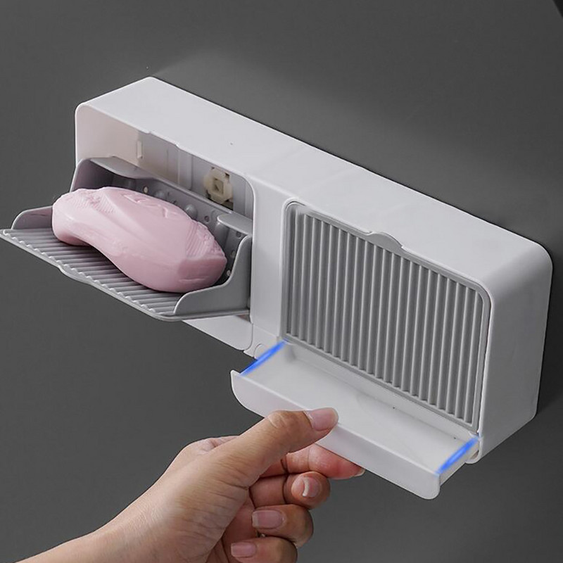 Držač posude za sapun Kupaonski tuš Vodootporna zidna posuda za sapun Kutija s ladicom poklopca Stalak za ocjeđivanje sapuna