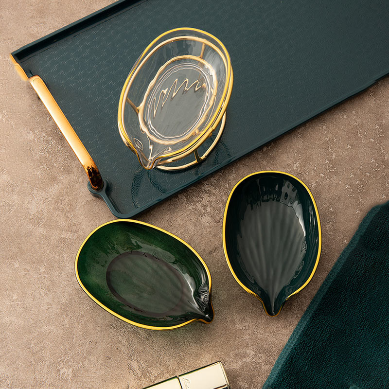 Luksuzna kutija za sapun U obliku lista Željezni držač za umjetnine Kupaonski odvod Spremnik za posuđe za sapun Neklizajući pladanj za pražnjenje Organizator za kadu