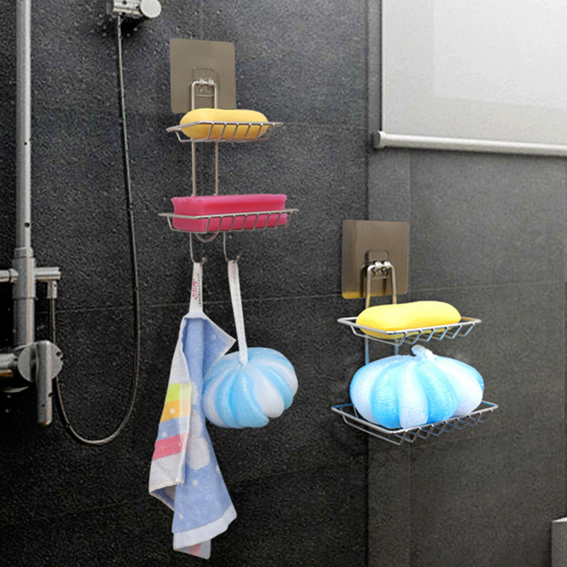 2-slojni stalak za sapun Držač sapuna od nehrđajućeg čelika Zidna posuda za sapun Polica sa spužvom Samoljepljiva vakuumska čašica Kupaonski pribor