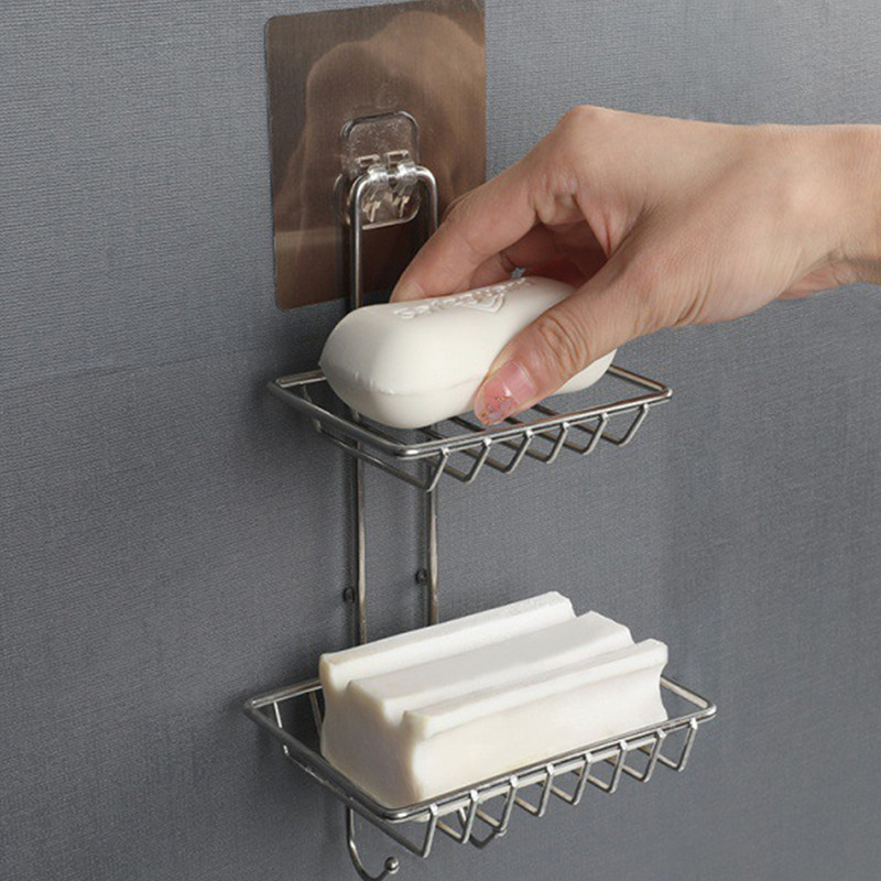 2-slojni stalak za sapun Držač sapuna od nehrđajućeg čelika Zidna posuda za sapun Polica sa spužvom Samoljepljiva vakuumska čašica Kupaonski pribor