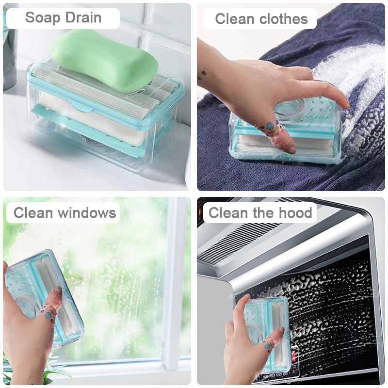 Daugiafunkcinė putojanti muilo indelis su nutekėjimu Muilo dėžutė su burbuliatoriumi Tinka skalbiniams Muilo laikiklis Vonios kambario valymo įrankiui