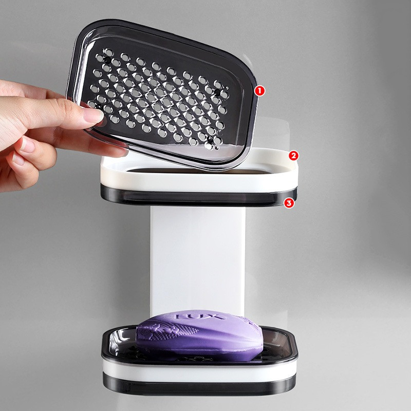 Muilo indas Be perforavimo prie sienos tvirtinamas dviejų sluoksnių drenažo muilo dėžutės nutekėjimo stovas Vonios kambario muilo stovas laikymo stovas Muilo dėžutės stovas