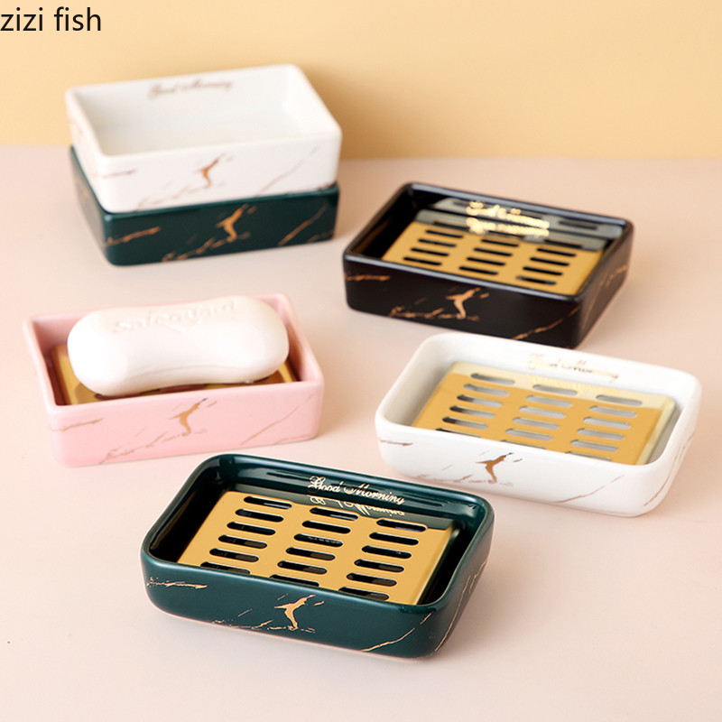 Stačiakampės keraminės muilo dėžutės Kūrybinės buitinės drenažo muilo laikymo dėžutės Vonios reikmenų laikymo konteineriai Vonios kambario lentynos
