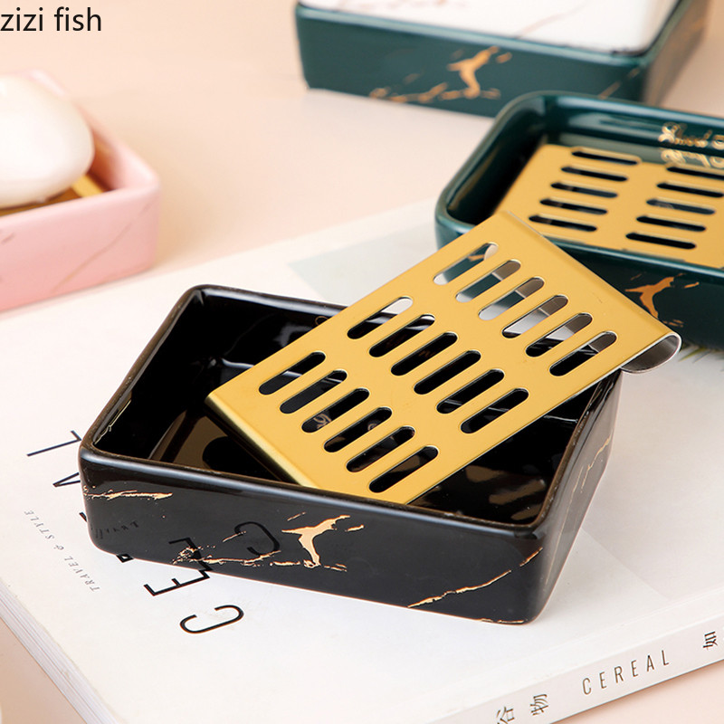 Stačiakampės keraminės muilo dėžutės Kūrybinės buitinės drenažo muilo laikymo dėžutės Vonios reikmenų laikymo konteineriai Vonios kambario lentynos