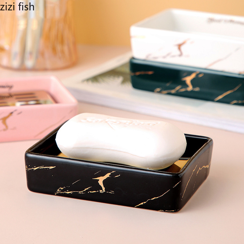 Stačiakampės keraminės muilo dėžutės Kūrybinės buitinės drenažo muilo laikymo dėžutės Vonios reikmenų laikymo konteineriai Vonios kambario lentynos