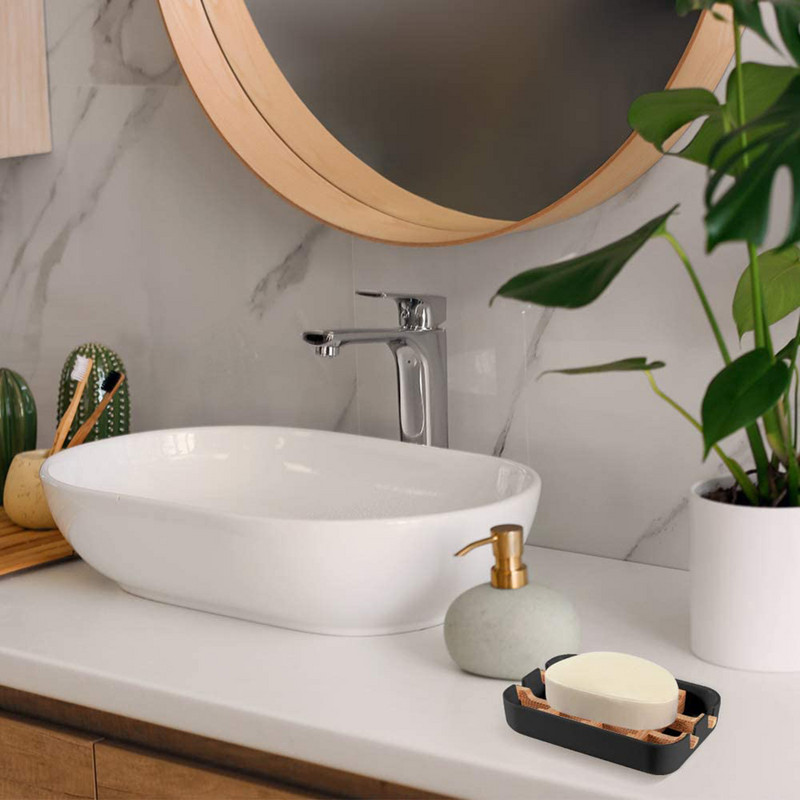 Bambuko muilo indas, medinis muilo laikiklis, medinis vonios kambario muilo dėžutės dėklas.