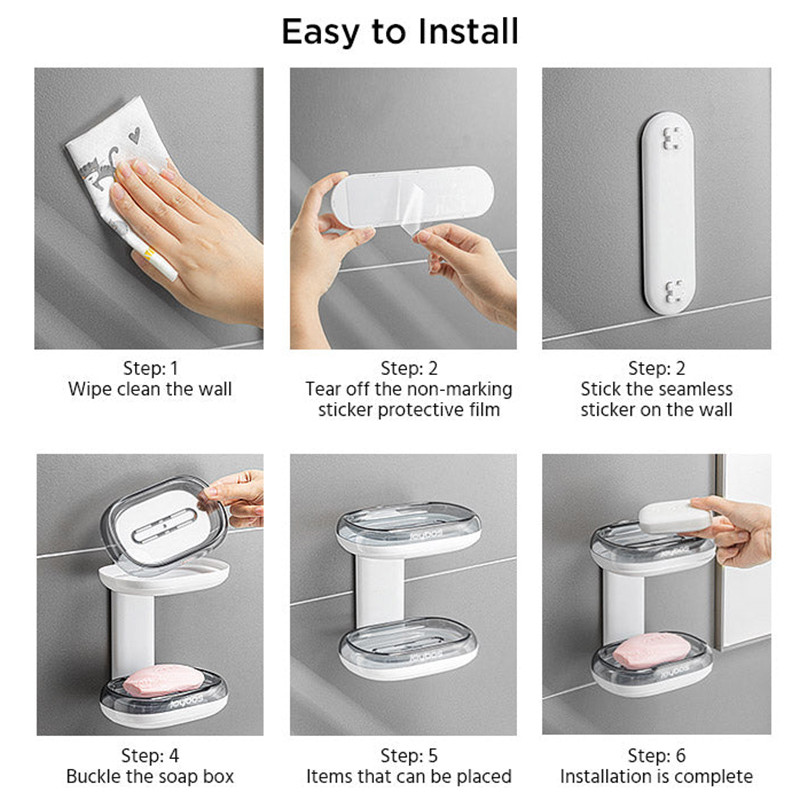Joybos falra szerelhető szappantartók lefolyó vízzel fúrás nélkül műanyag fehér zuhanyszappan edény szivacstartó fürdőszobai kiegészítők