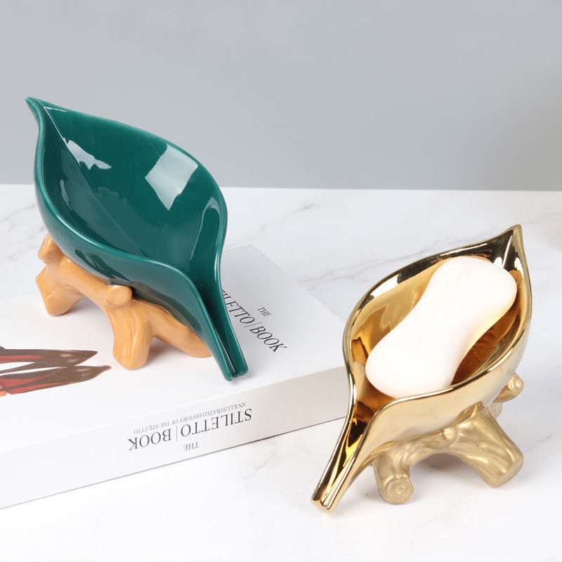 Σχήμα φύλλου Κουτί σαπουνιού Αποστράγγιση σφουγγάρι Πιάτο αποθήκευσης Δίσκος σαπουνιού Πιάτο σαπουνιού αυτοστραγγιζόμενος οργανωτής κεραμικής βάσης προμήθειες μπάνιου