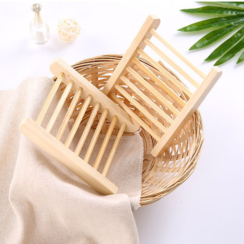 Set od 4 posude za sapun od bambusa Jednostavan dizajn Držač za sapun s prorezima za odvod sapuna za kupaonicu i kuhinju PR rasprodaja