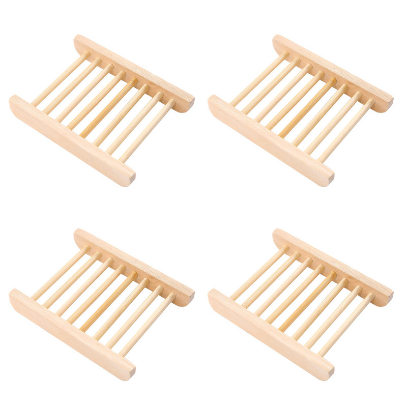 Set od 4 posude za sapun od bambusa Jednostavan dizajn Držač za sapun s prorezima za odvod sapuna za kupaonicu i kuhinju PR rasprodaja