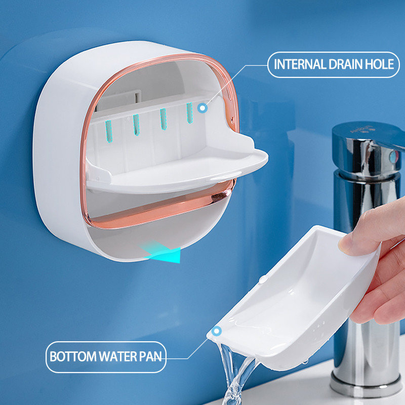 Vasă de săpun rabatabilă pentru baie, cutie de scurgere pentru săpun, montată pe perete, fără perforare