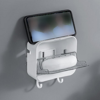 Επιτοίχιο κουτί σαπουνιού Δοχείο σαπουνιού μπάνιου με καπάκι Βάση αποστράγγισης οικιακού σαπουνιού με γάντζους