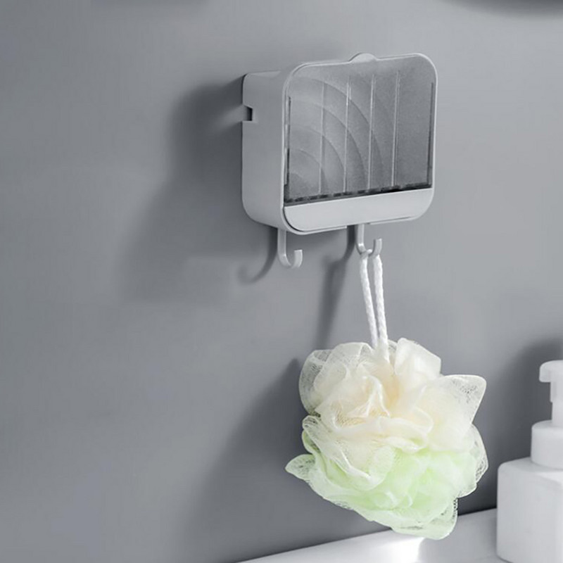 Cutie de săpun montată pe perete Recipient pentru săpun de baie cu capac Suport de scurgere pentru săpun de uz casnic cu cârlige