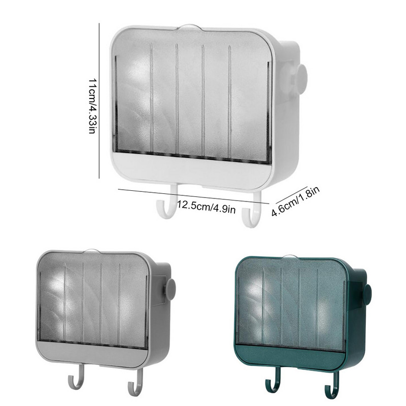 Cutie de săpun montată pe perete Recipient pentru săpun de baie cu capac Suport de scurgere pentru săpun de uz casnic cu cârlige