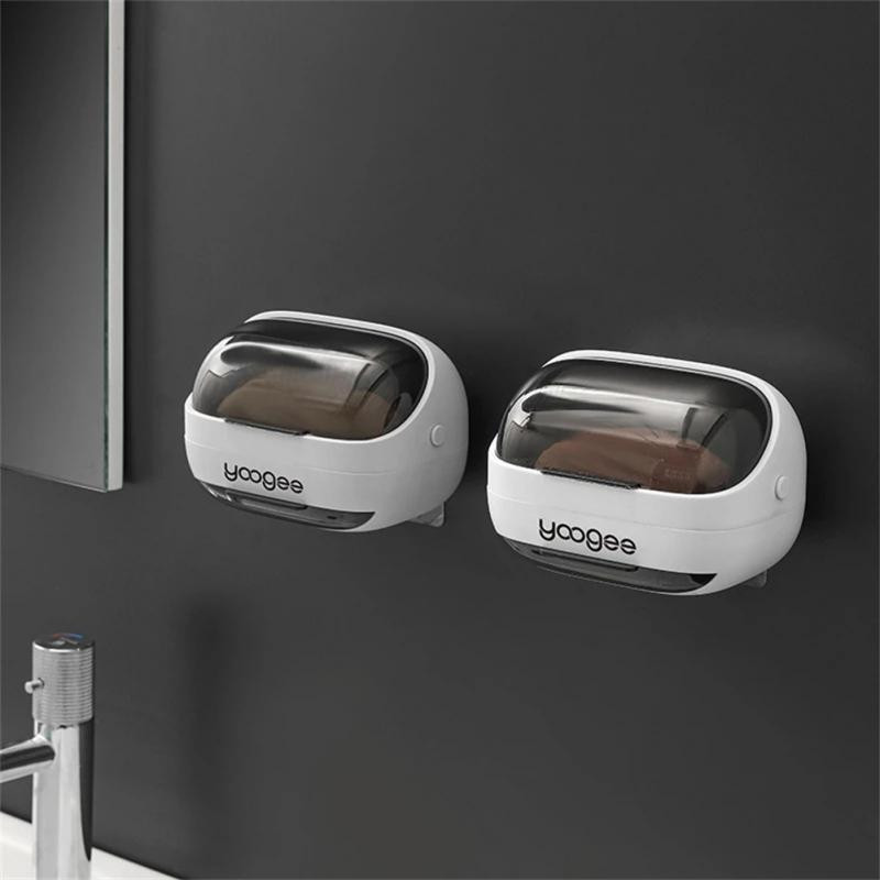 Muilo indas Clamshell nutekėjimo muilo dėžutė Prie sienos montuojama atverčiama lentyna Muilo laikiklis Plastikinis laikymo lėkštės puodelis Vonios kambario priedai