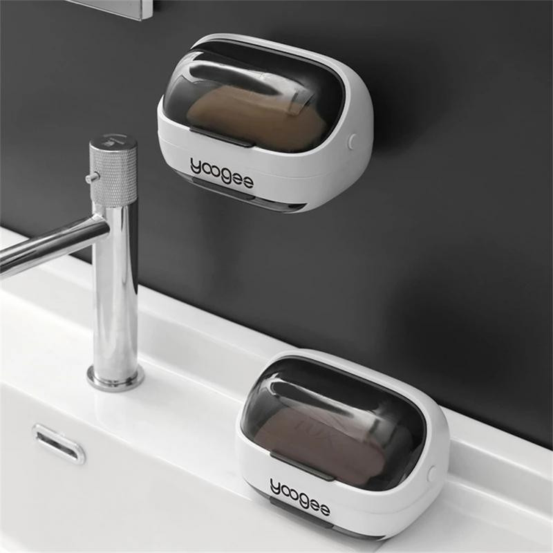 Muilo indas Clamshell nutekėjimo muilo dėžutė Prie sienos montuojama atverčiama lentyna Muilo laikiklis Plastikinis laikymo lėkštės puodelis Vonios kambario priedai