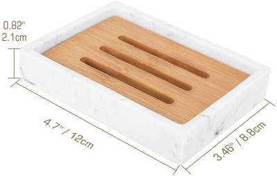 Posuda za sapun, posuda za sapun od smole, kutija za držač sapuna od bambusa za kuhinjski sudoper, dvoslojna posuda za sapun s ocjedom, kutija za sapun