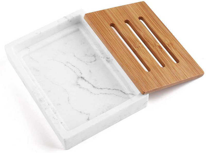 Posuda za sapun, posuda za sapun od smole, kutija za držač sapuna od bambusa za kuhinjski sudoper, dvoslojna posuda za sapun s ocjedom, kutija za sapun