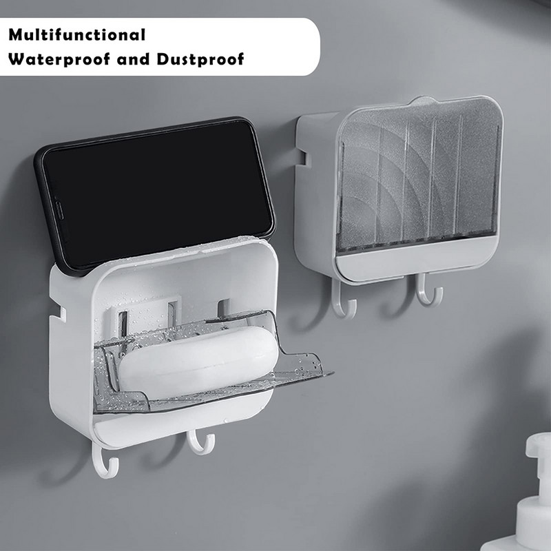 Dušiseina seebihoidja 2 konksuga Veekindel kaanega seebialus Vannituba Puurimiseta Vertikaalne seebikarbi karp