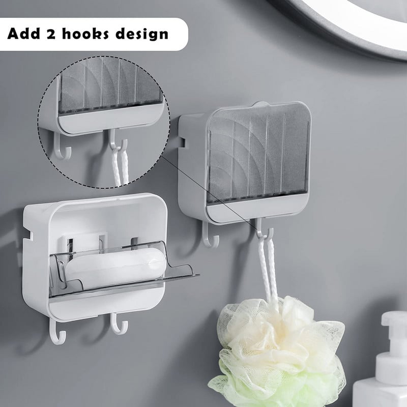 Dušiseina seebihoidja 2 konksuga Veekindel kaanega seebialus Vannituba Puurimiseta Vertikaalne seebikarbi karp