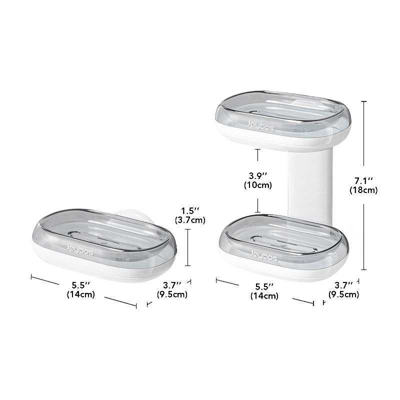 Joybos posude za sapun s odvodom vode 2 sloja bez bušenja Plastična bijela kutija za sapun za tuširanje Držač za spužvu Kupaonski pribor