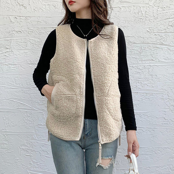 Női gyapjú mellény cipzárral és zsebbel