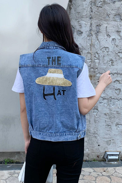 Női farmermellény zsebbel