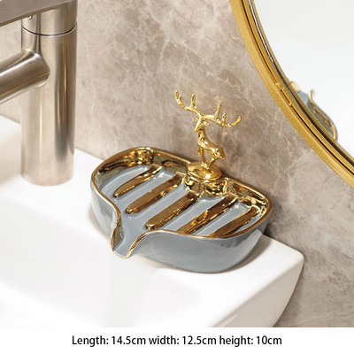 Kutija za sapun u obliku nordijskog jelena Lagana kućanska luksuzna keramička posuda za sapun za odvod za kupaonicu Tanjur za pohranu Kupaonski pribor