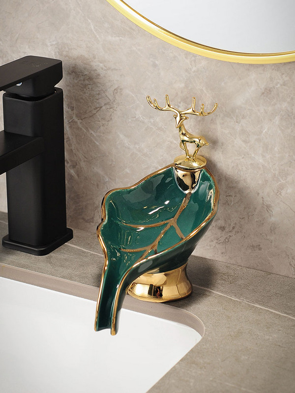Kutija za sapun u obliku nordijskog jelena Lagana kućanska luksuzna keramička posuda za sapun za odvod za kupaonicu Tanjur za pohranu Kupaonski pribor