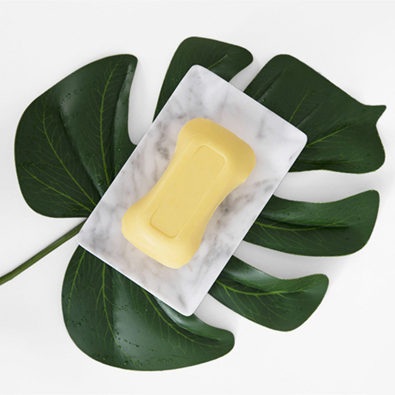 Lygus, blizgus tikro natūralaus marmuro muilo indų dėžutė / makiažo kempinės laikiklis su išleidimo anga