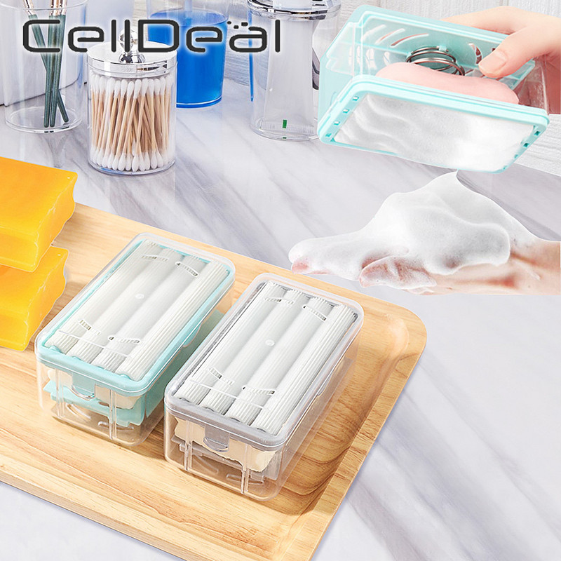 Daugiafunkcinis skalbinių muilo indas Netrinkite muilo dėžutė su kempininiais voleliais išleidimo angos Nešiojami valymo įrankiai Buities reikmenys