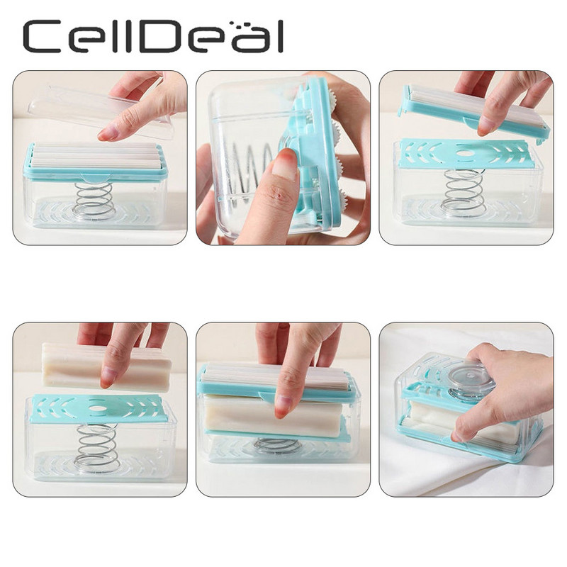 Daugiafunkcinis skalbinių muilo indas Netrinkite muilo dėžutė su kempininiais voleliais išleidimo angos Nešiojami valymo įrankiai Buities reikmenys