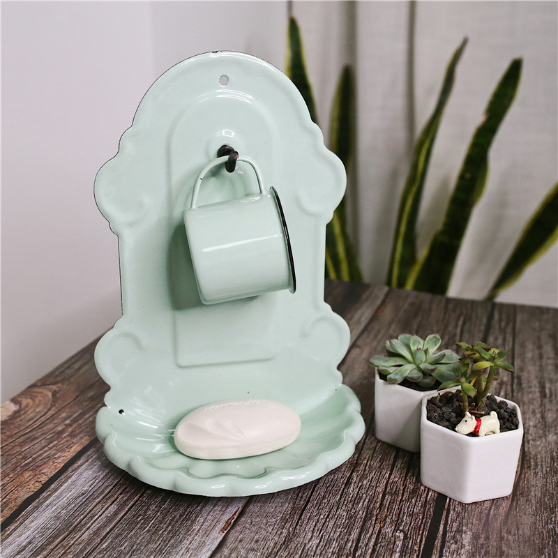 Rankų darbo emaliu vintažinis reljefinis muilo laikiklis su kabliuku dantų šepetėlio puodeliu pakabinamas prie sienos vonios kambario aksesuarų rinkiniai