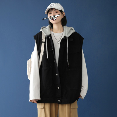 Široki traper prsluk s džepom i gumbima